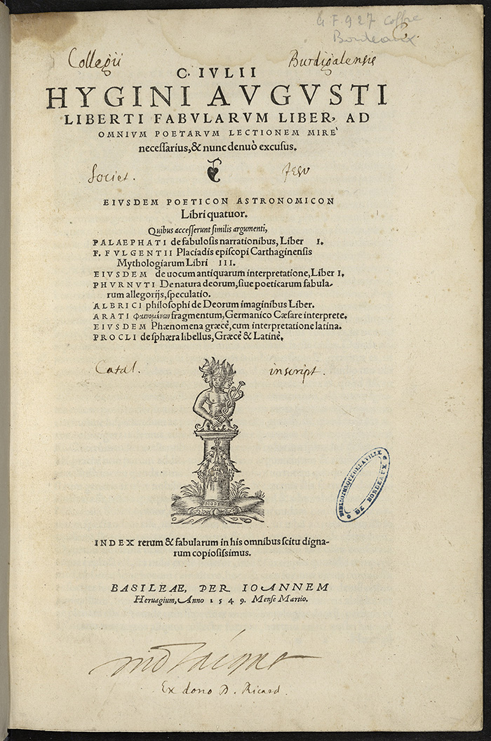 Hygin ; Fabularum liber, Bâle, J. Herwagen, 1549